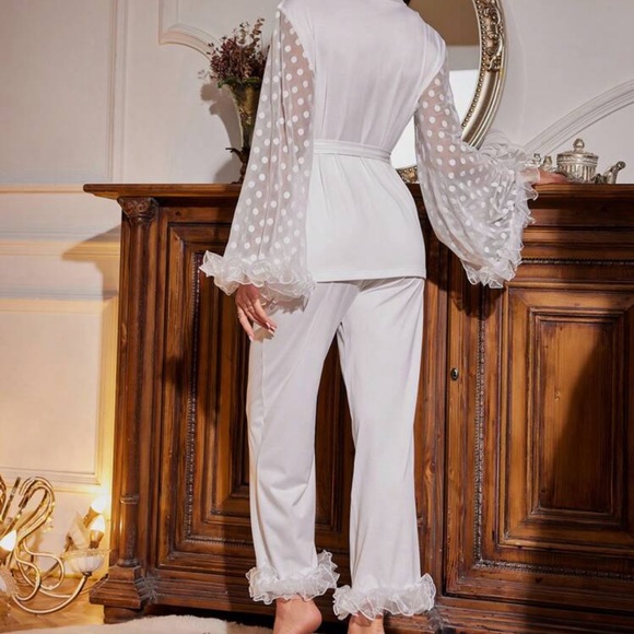 Mesh flare sleeve polka dot belted PJ set - Picture 2 of 2